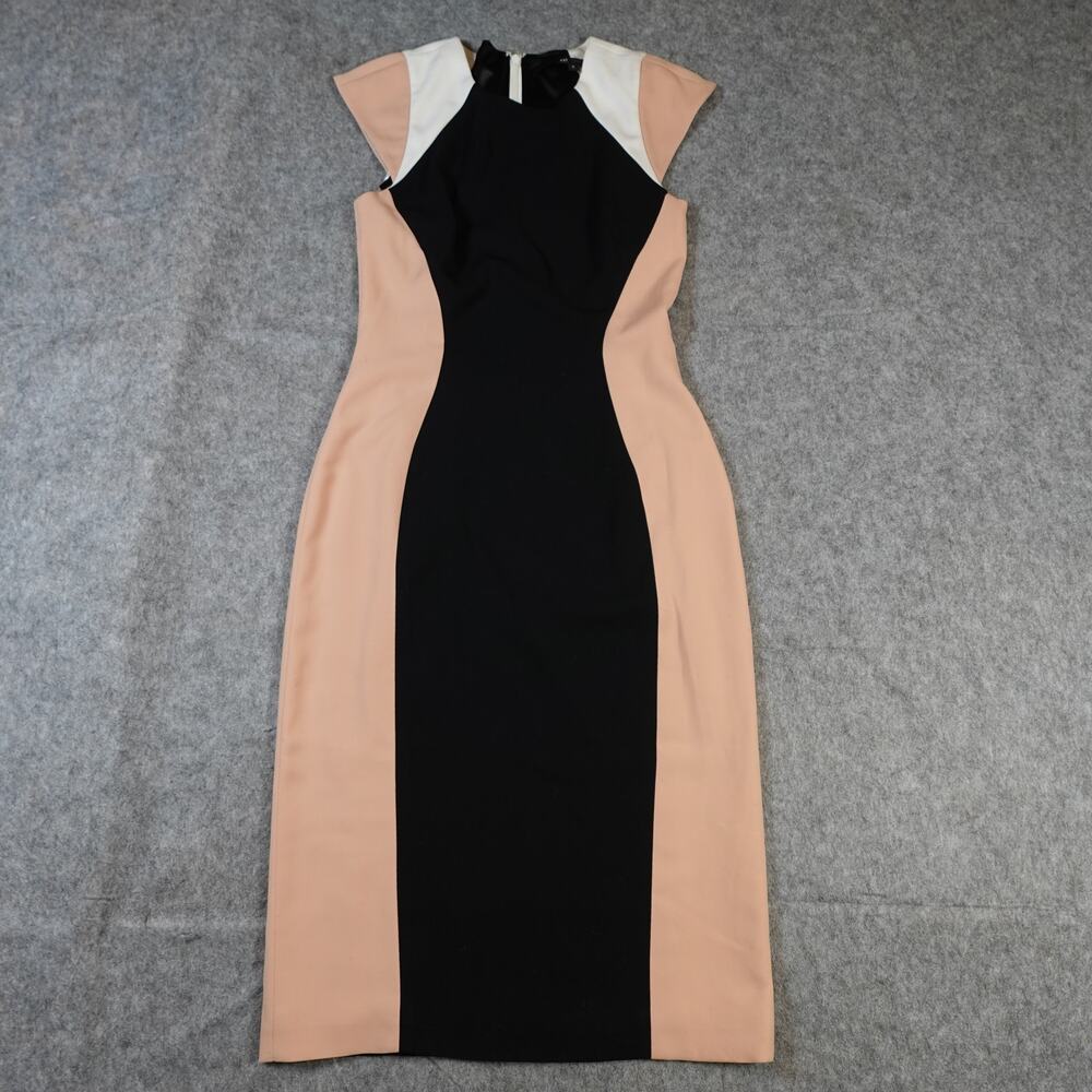 Jay Godfrey Dress Womens 0 Sheath Midi Colorblock Cap Sleeve